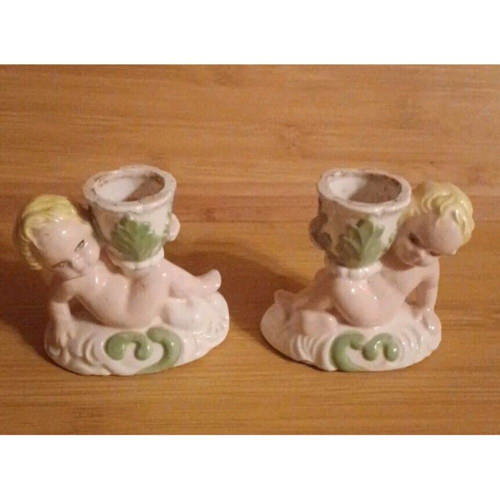 Two 1973 Vintage Cherub‎ Candle Holders - Excellent Condition